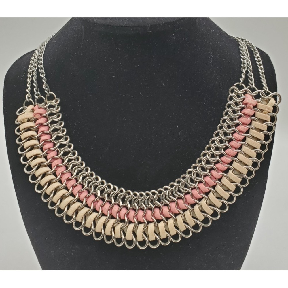 Silver Tone 14" Leather Wrapped Boho Choker Necklace
